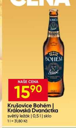 Krušovice Bohém Královská Dvanáctka světlý ležák 0,5l sklo