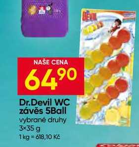 Dr.Devil WC závěs 5Ball vybrané druhy 3×35 g Hruška
