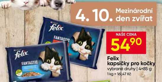Felix kapsičky pro kočky vybrané druhy 4×85 g