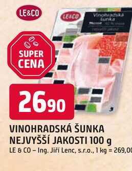 VINOHRADSKÁ ŠUNKA NEJVYŠŠÍ JAKOSTI 100 g