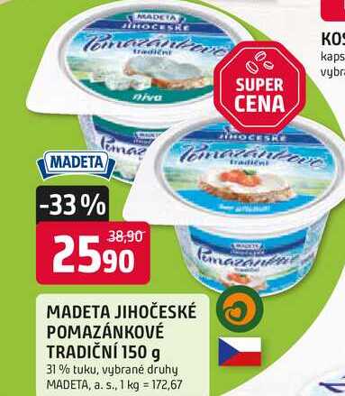 MADETA JIHOČESKÉ POMAZÁNKOVÉ TRADIČNÍ 150 g 31% tuku, vybrané druhy 