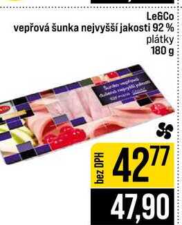 Le&Co vepřová šunka nejvyšší jakosti 92% plátky 180 g