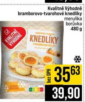 Kvalitně Výhodně bramborovo-tvarohové knedlíky meruňka borůvka 480 g