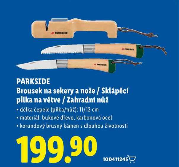 PARKSIDE Brousek na sekery a nože / Sklápěcí pilka na větve / Zahradní nůž 