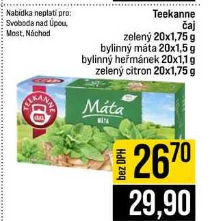 Teekanne čaj zelený 20x1,75 g bylinný máta 20x1,5 g bylinný heřmánek 20x1,1 g zelený citron 20x1,75 g