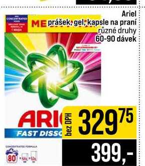 Ariel prášek gel kapsle na praní různé druhy 60-90 dávek