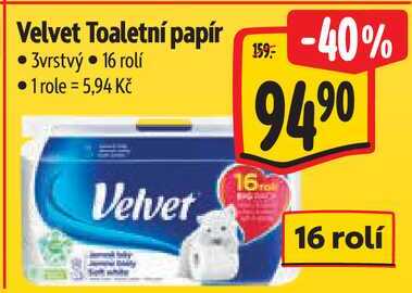 Velvet Toaletní papír, 16 rolí Albert