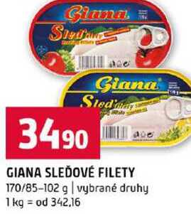 GIANA SLEĎOVÉ FILETY 170/85-102 g vybrané druhy