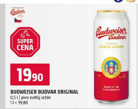 BUDWEISER BUDVAR ORIGINAL 0,5l pivo světlý ležák