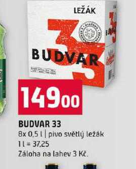 BUDVAR 33 8x 0,5l pivo světlý ležák