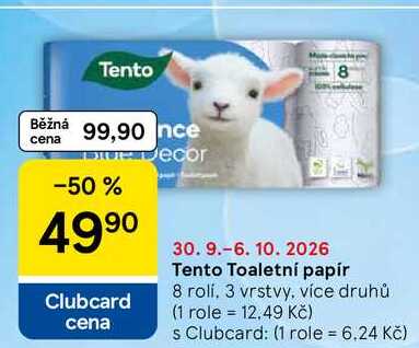 Tento Toaletní papír, 8 rolí, 3 vrstvy, více druhů Tesco