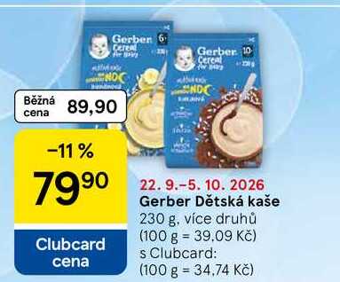 Gerber Dětská kaše, 230 g, více druhů Tesco