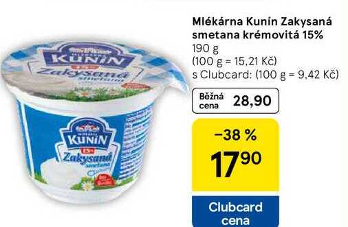 Mlékárna Kunín Zakysaná smetana krémovitá 15%, 190 g 