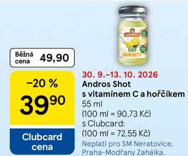 Andros Shot s vitamínem C a hořčíkem, 55 ml