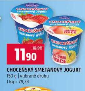 CHOCEŇSKÝ SMETANOVÝ JOGURT 150 g vybrané druhy 