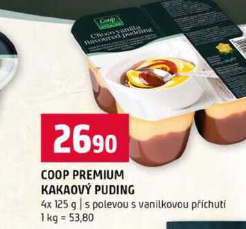 COOP PREMIUM KAKAOVÝ PUDING 4x 125 g s polevou s vanilkovou příchutí