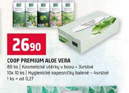 COOP PREMIUM ALOE VERA 80 ks Kosmetické utěrky v boxu 3vrstvé 10x 10 ks Hygienické kapesničky balené Terno