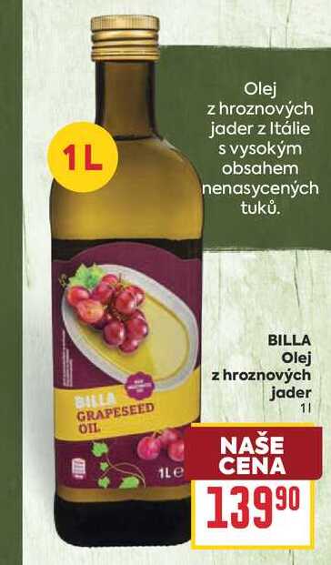 BILLA Olej z hroznových jader 1l