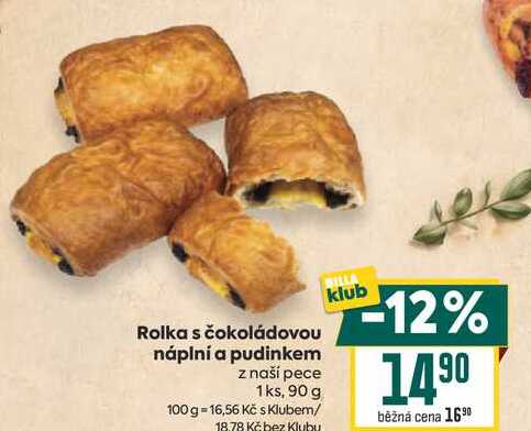 Rolka s čokoládovou náplní a pudinkem z naší pece 1ks, 90 g
