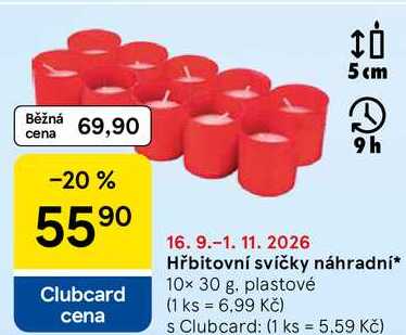 Hřbitovní svíčky náhradní, 10x 30 g. plastové Tesco