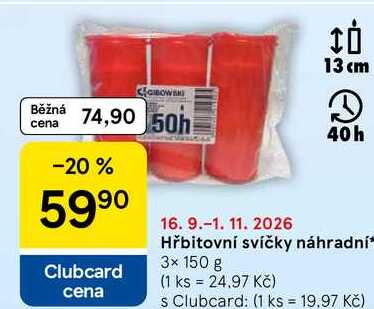 Hřbitovní svíčky náhradní, 3x 150 g