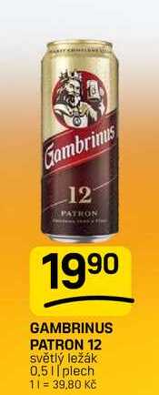 GAMBRINUS PATRON 12 světlý ležák 0.51 plech
