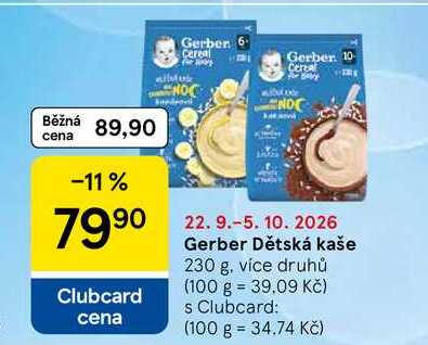 Gerber Dětská kaše, 230 g, více druhů Tesco