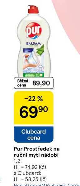 Pur Prostředek na ruční mytí nádobí, 1,2 l Tesco