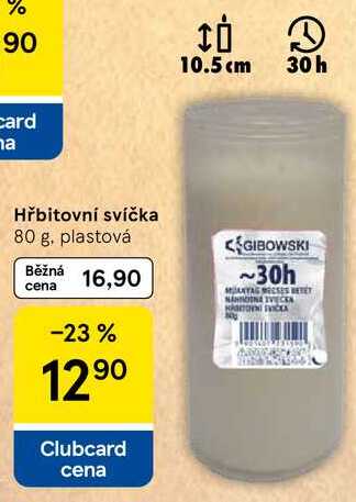 Hřbitovní svíčka, 80 g, plastová Tesco