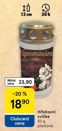 Hřbitovní svíčka, 80 g. plastová Tesco