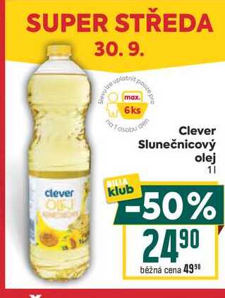 Clever Slunečnicový olej 1l