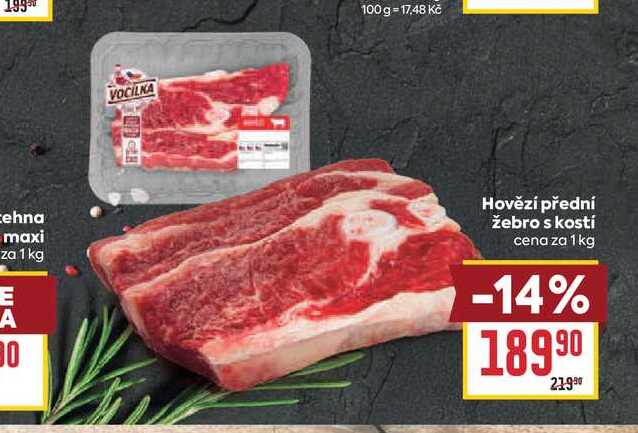 Hovězí přední žebro s kostí cena za 1kg