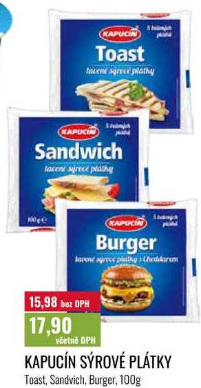 KAPUCÍN SÝROVÉ PLÁTKY, Toast, Sandvich, Burger, 100g