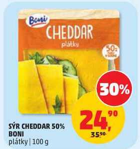SÝR CHEDDAR 50% BONI plátky, 100 g