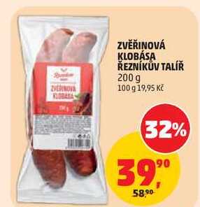 ZVĚŘINOVÁ KLOBÁSA ŘEZNÍKŮV TALÍŘ, 200 g 