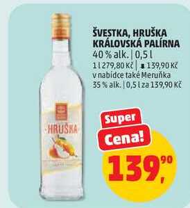 ŠVESTKA, HRUŠKA KRÁLOVSKÁ PALÍRNA 40% alk., 0,5 l