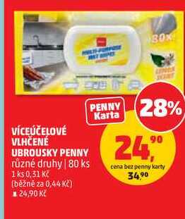 VÍCEÚČELOVÉ VLHČENÉ UBROUSKY PENNY různé druhy, 80 ks Penny Market