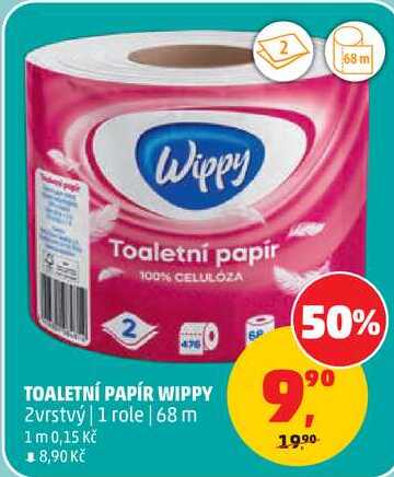 TOALETNÍ PAPÍR WIPPY 2vrstvý, 1 role, 68 m