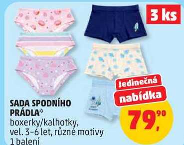 SADA SPODNÍHO PRÁDLA boxerky/kalhotky, vel. 3-6 let, různé motivy, 1 balení  