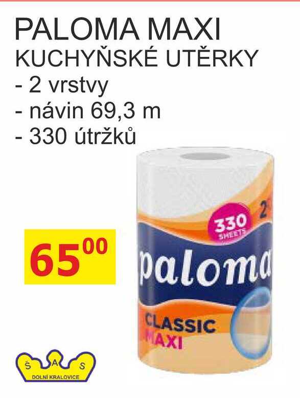 PALOMA MAXI KUCHYŇSKÉ UTĚRKY - 2 vrstvy, návin 69,3 m, 330 útržků