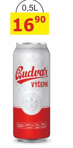 BUDVAR Pivo světlé výčepní plechovka 0,5l 0.5l