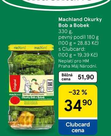 Machland Okurky Bob a Bobek, 330 g. pevný podíl 180 g 