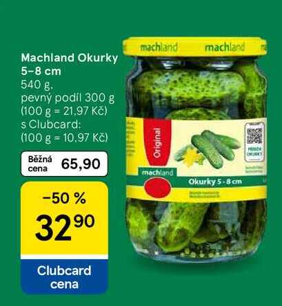 Machland Okurky 5-8 cm, 540 g. pevný podíl 300 g 