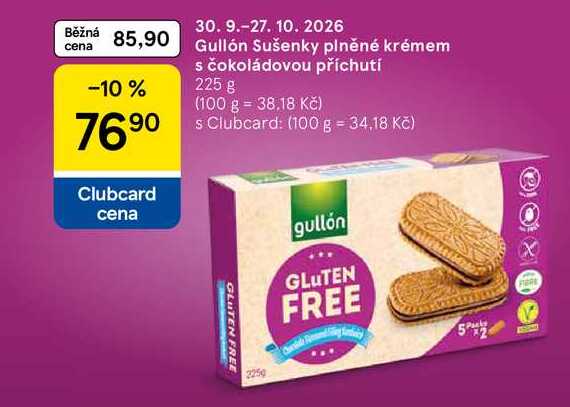 Gullón Sušenky plněné krémem s čokoládovou příchutí, 225 g 