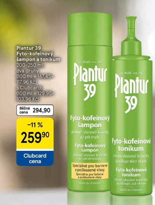 Plantur 39 Fyto-kofeinový šampon a tonikum, 200-250 ml Tesco