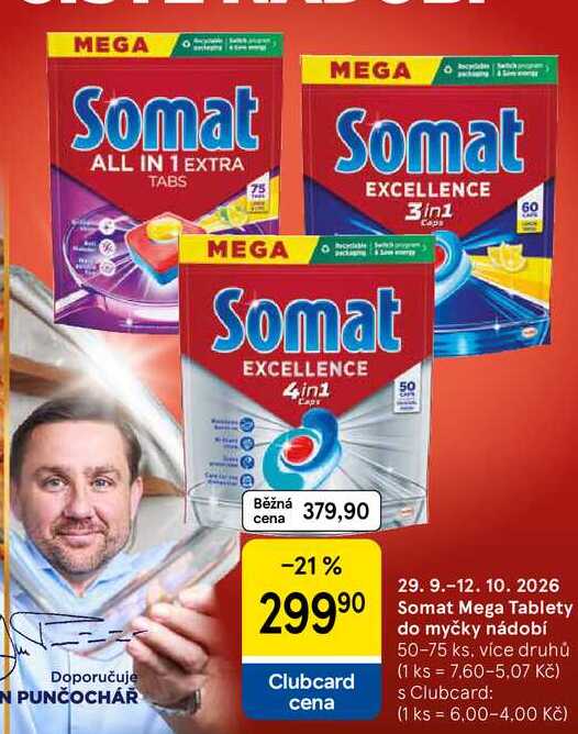 Somat Mega Tablety do myčky nádobí, 50-75 ks Tesco