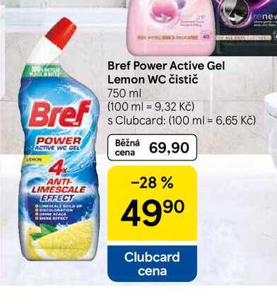 Bref Power Active Gel Lemon WC čistič, 750 ml Tesco