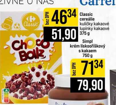 Classic cereálie kuličky kakaové lupínky kakaové 375 g