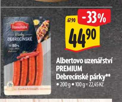 Albertovo uzenářství PREMIUM Debrecínské párky 200 g
