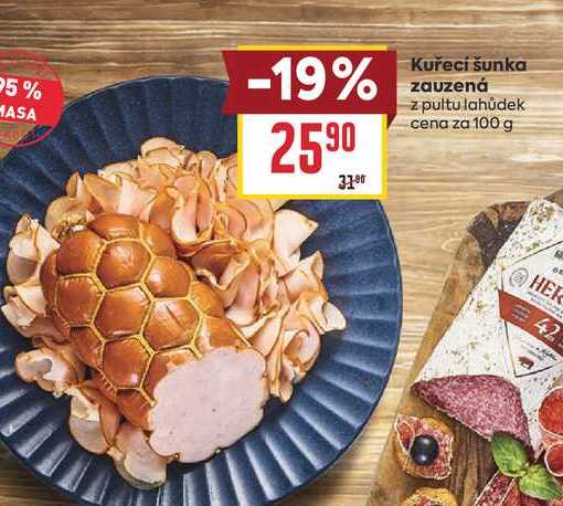 Kuřecí šunka zauzená z pultu lahůdek cena za 100 g